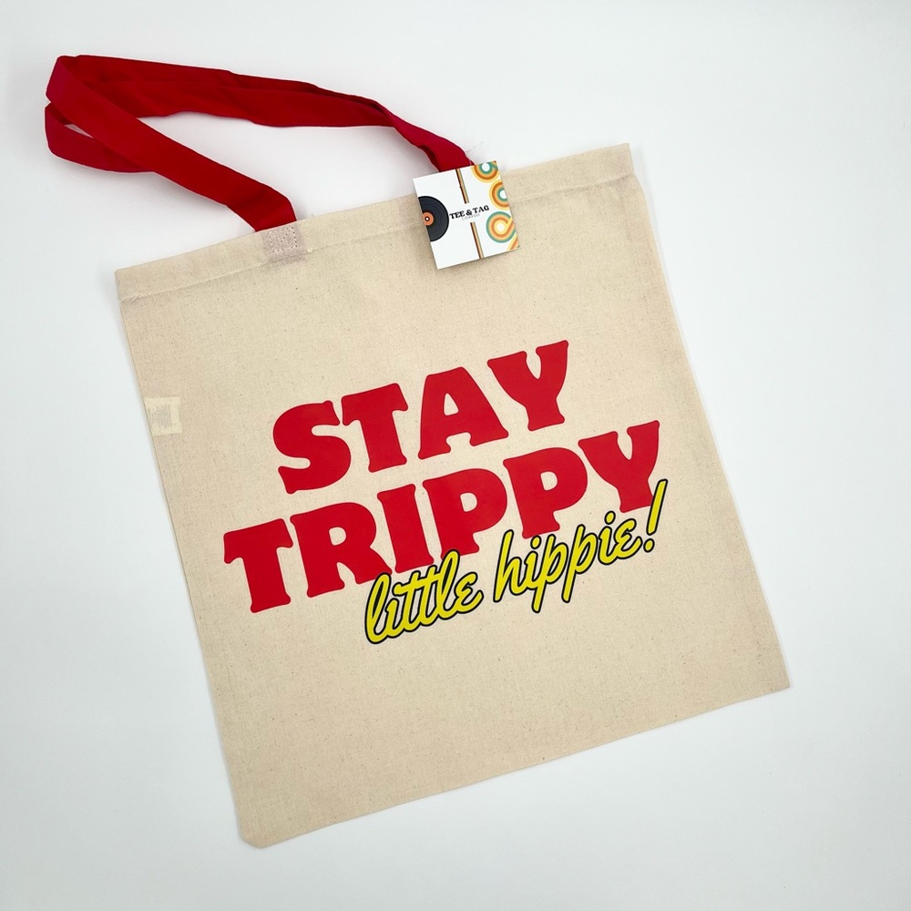 ✨Stay Trippy Canvas Tote Bag with Red Handles✨